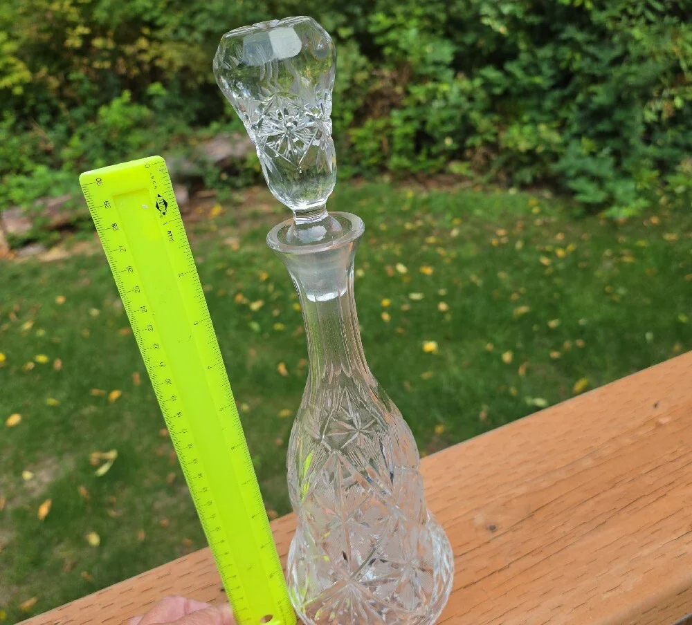 Vintage Bohemian Cut Crystal Wine Decanter with Ground Stopper Pinwheel Starburs